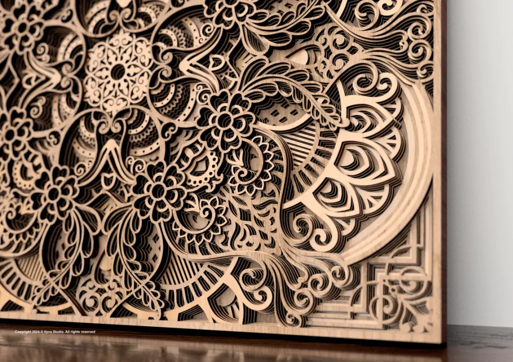 Mandalas cortados con láser 4 Flor multicapa urbana1 Mandala