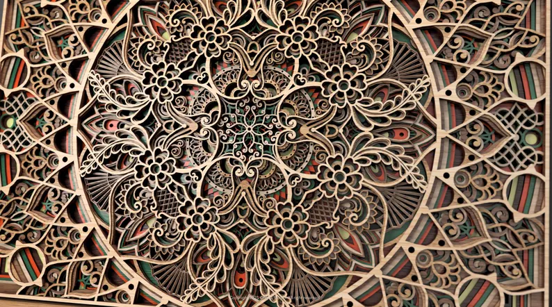 Decoración de Pared Mandala en Madera 38 Decoración de pared de madera con mandala – flor de la vida – arte espiritual para la pared