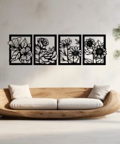 Paneles de madera Chopco 43 Flores 4 Piezas Decoración de Pared