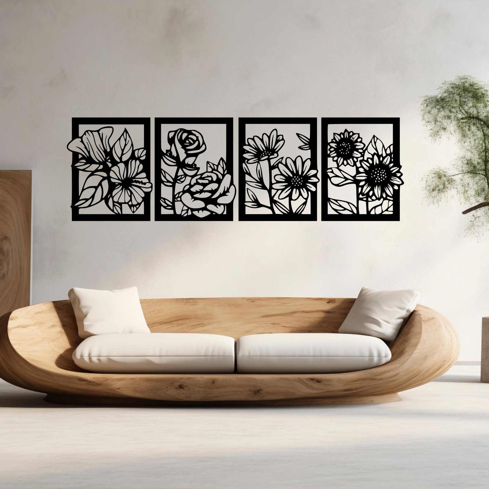 Flores 4 Piezas Decoración de Pared