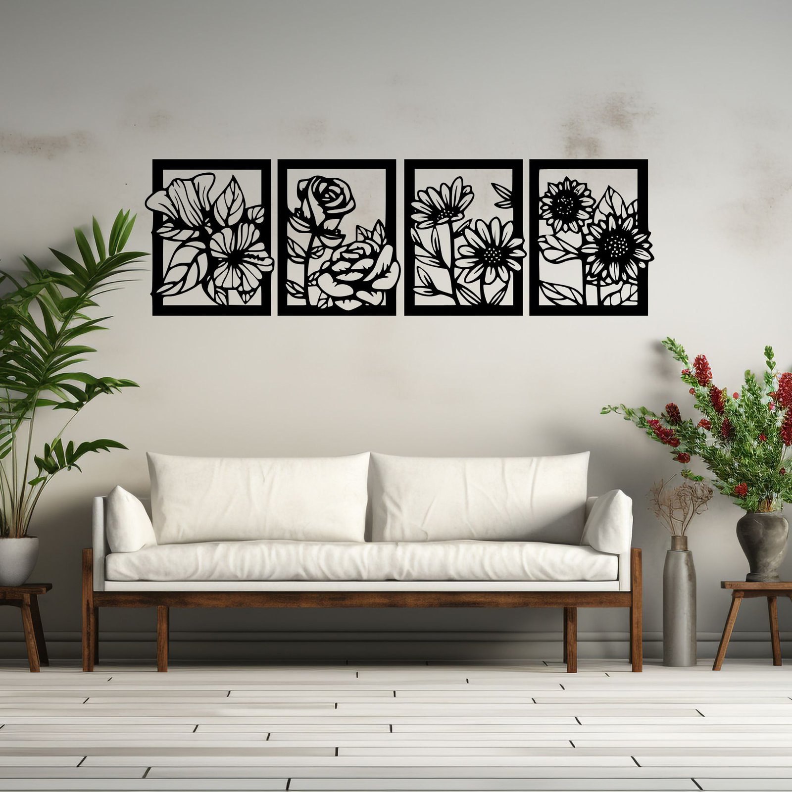 Flores 4 Piezas Decoración de Pared